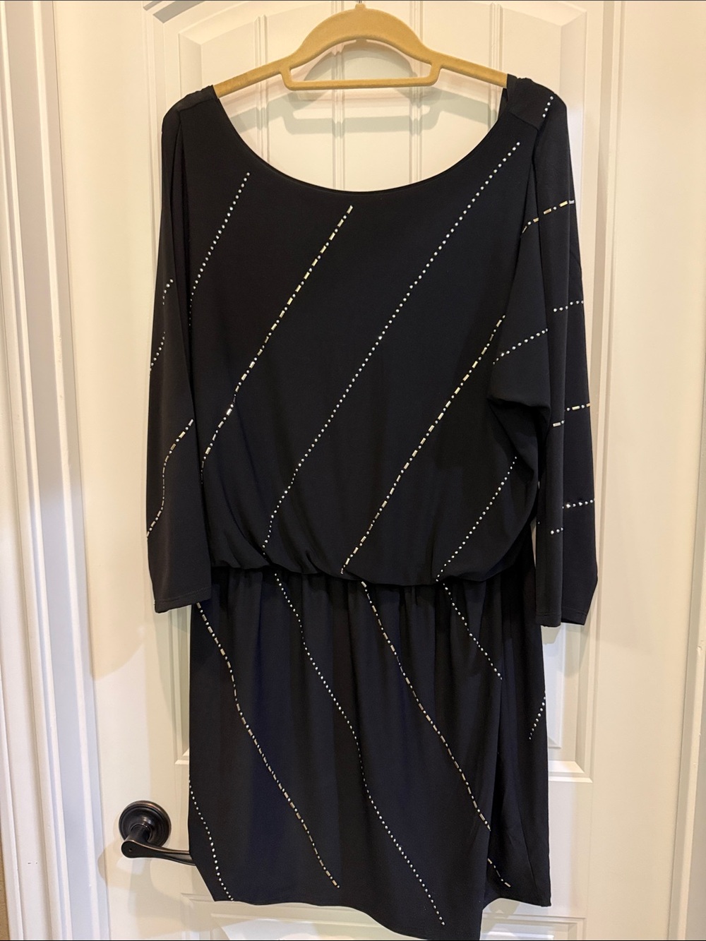 White House Black Market Black Long Sleeve Dress with Diagonal Stud Detailing